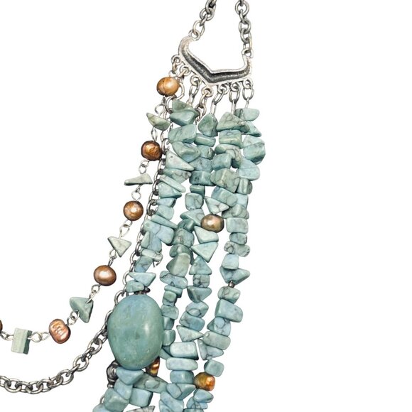 Vintage Chicos Faux Turquoise And Silver Tone 7 Strand Bib Necklace (5445) - Picture 4 of 7